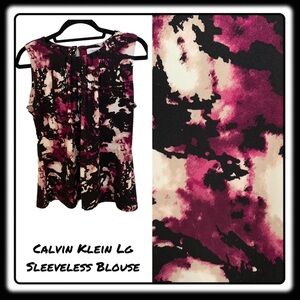 Calvin Klein Black / Wine / White abstract LG. Flattering Gathering at Neck